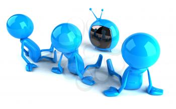 Royalty Free 3d Clipart Image of Blue Characters Sitting and Watching TV