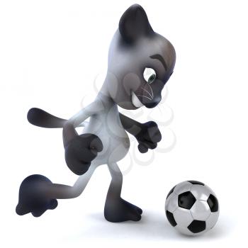 Royalty Free 3d Clipart Image of a Cat Kicking a Soccer Ball