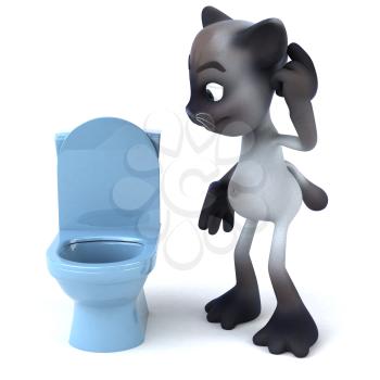 Royalty Free 3d Clipart Image of a Cat Looking at a Toilet