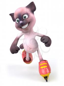 Royalty Free Clipart Image of Pink Cat on Roller Blades