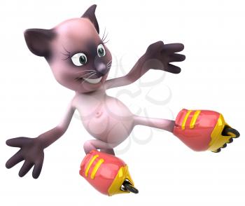Royalty Free Clipart Image of a Pink Cat on Roller Blades