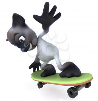 Royalty Free 3d Clipart Image of a Cat Riding a Skateboard