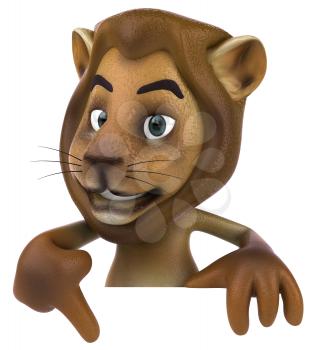 Royalty Free 3d Clipart Image of a Lion Pointing to a Sign Board