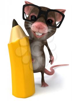 Royalty Free Clipart Image of a Mouse Wearing Glasses and Holding a Pencil