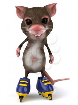 Royalty Free Clipart Image of a Mouse on Rollerblades