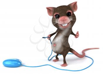Royalty Free 3d Clipart Image of a Mouse Holding the Cord of a Computer Mouse
