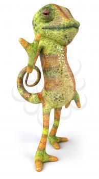 Royalty Free 3d Clipart Image of a Chameleon Giving a Peace Sign