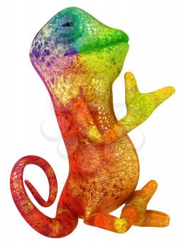 Royalty Free 3d Clipart Image of a Brightly Colored Chameleon Meditating