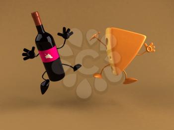 Royalty Free 3d Clipart Image of a Block of Cheese and Wine