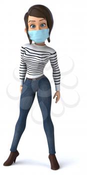 3D Illustration of a cartoon woman with a mask