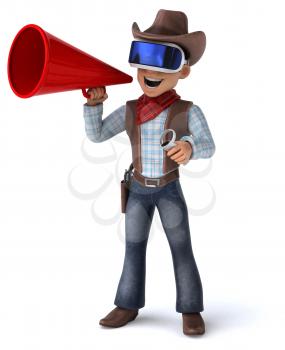 Fun 3D Illustration of a cowboy with a VR Helmet