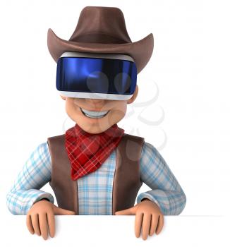 Fun 3D Illustration of a cowboy with a VR Helmet