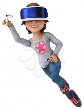 Fun 3D Illustration of a teenage girl with a VR Helmet