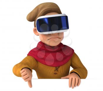 Fun 3D Illustration of a medieval man with a VR Helmet