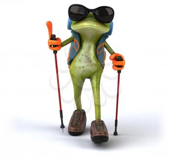 Fun backpacker frog - 3D Illustration