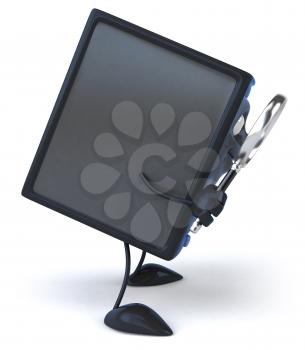 Royalty Free 3d Clipart Image of a Computer Holding a Magnifying Glass