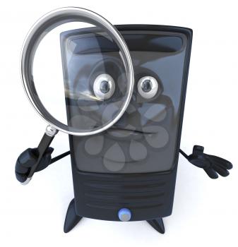Royalty Free 3d Clipart Image of a Computer Holding a Magnifying Glass