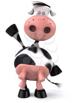 Royalty Free Clipart Image of a Holstein Cow Standing on Its Back Legs