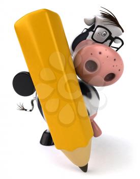 Royalty Free Clipart Image of a Holstein Cow Using a Pencil
