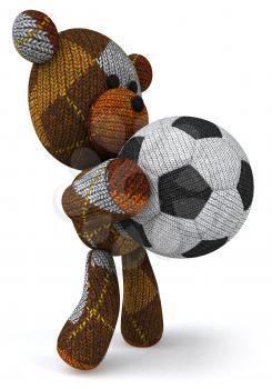 Royalty Free 3d Clipart Image of a Teddy Bear Holding a Soccer Ball