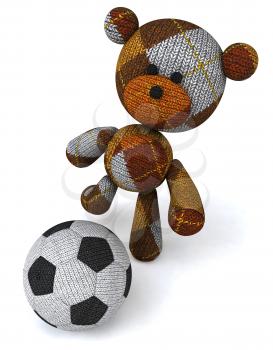 Royalty Free 3d Clipart Image of a Teddy Bear Holding a Soccer Ball