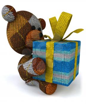 Royalty Free 3d Clipart Image of a Teddy Bear Holding a Gift