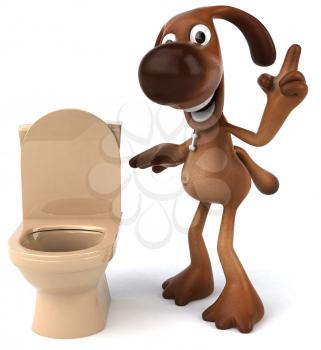 Royalty Free 3d Clipart Image of a Dog Looking at a Toilet