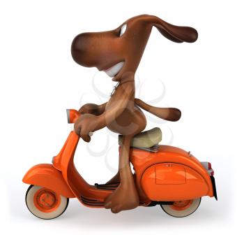 Royalty Free Clipart Image of a Dog Riding a Moped