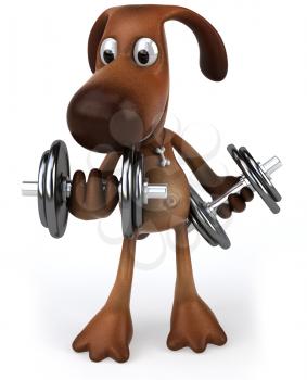 Royalty Free Clipart Image of a Dog Lifting Weights