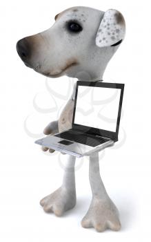Royalty Free 3d Clipart Image of a Jack Russell Terrier Dog Holding a Laptop Computer