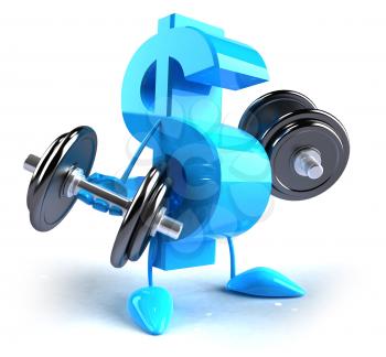 Royalty Free 3d Clipart Image of a Dollar Sign Lifting Dumbbells