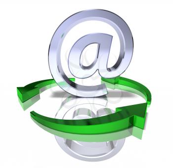 Royalty Free 3d Clipart Image of an At Sign Surrounded by Green Arrows