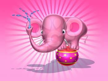 Royalty Free 3d Clipart Image of a Pink Elephant Standing on a Circus Ball