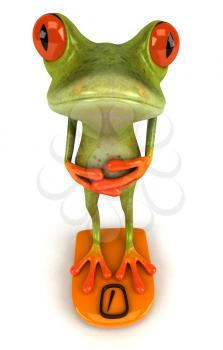 Royalty Free Clipart Image of a Frog Standing on Bathroom Scales