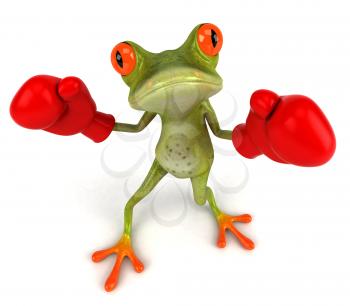 Royalty Free Clipart Image of a Frog Wearing Boxing Gloves