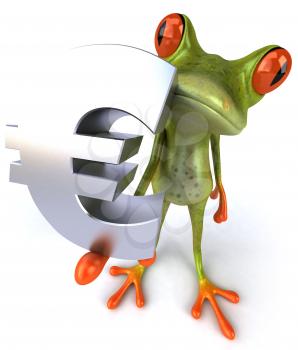 Royalty Free 3d Clipart Image of a Frog Holding a Euro Sign