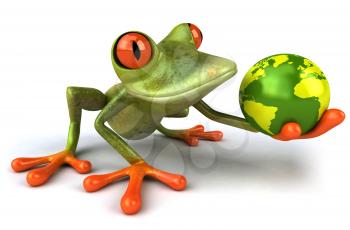 Royalty Free 3d Clipart Image of a Frog Holding a Globe