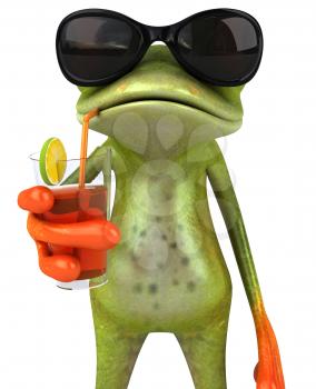 Royalty Free 3d Clipart Image of a Frog Wearing Sunglasses and Drinking a Beverage From a Straw