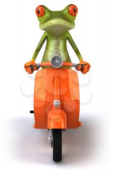 Royalty Free 3d Clipart Image of a Frog Riding a Scooter