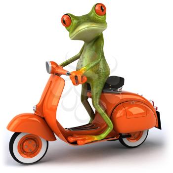 Royalty Free 3d Clipart Image of a Frog Riding a Scooter