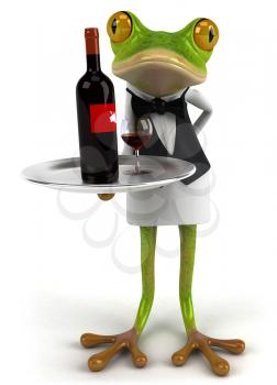 Royalty Free Clipart Image of a Frog Serving Wine