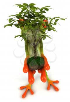 Royalty Free 3d Clipart Image of a Frog Holding a Tree