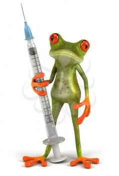 Royalty Free Clipart Image of a Frog With a Needle