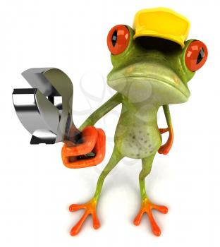 Royalty Free Clipart Image of a Frog in a Hardhat Carrying a Wrench