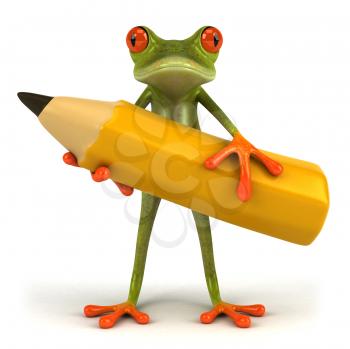Royalty Free Clipart Image of a Frog With a Big Pencil