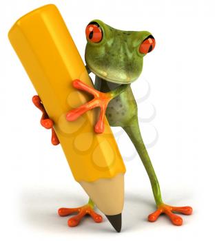 Royalty Free Clipart Image of a Frog Writing With a Pencil