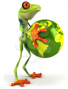 Royalty Free Clipart Image of a Frog With a Globe