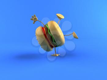 Royalty Free 3d Clipart Image of a Hamburger Doing a Handstand