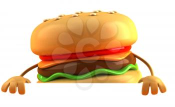 Royalty Free 3d Clipart Image of a Hamburger Holding a Sign Board