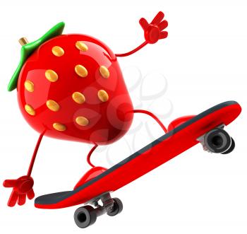 Royalty Free 3d Clipart Image of a Strawberry Riding a Skateboard